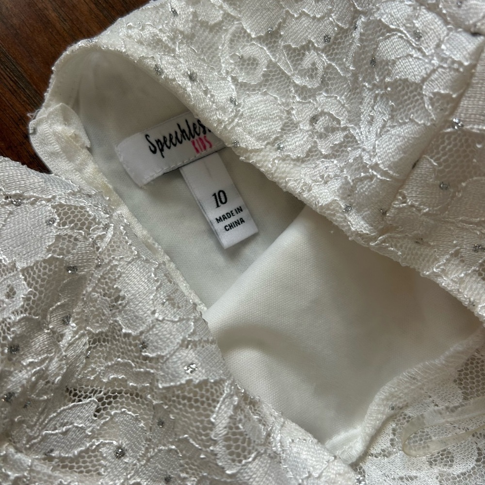 White Lace Top Floral High-Low Dress with Pink Rose Print  Special Occasions - Picture 4 of 8